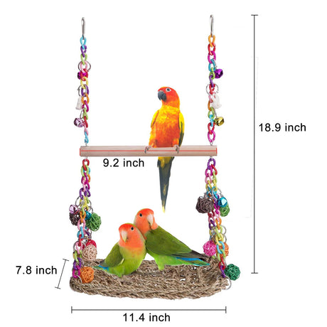 Bird Swing Toy Cool Running Bird Hanger Hanging Swing Nest Vine Mesh Weaving Bird Swing Toy Colorful Bell
