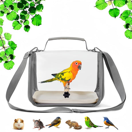Long tailed parrot's small bird travel carrier cage, including tray and wooden standing sea bass, with external birdcage, small sun Xuan Feng portable bag（Grey small size）