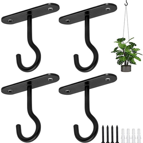 Ceiling Hooks for Hanging Plants,2Pack 4in for Plants,Lights,Planters,Lanterns,Hanging Bird Feeders,Wind Chimes,Indoor&Outdoor Decoration Black