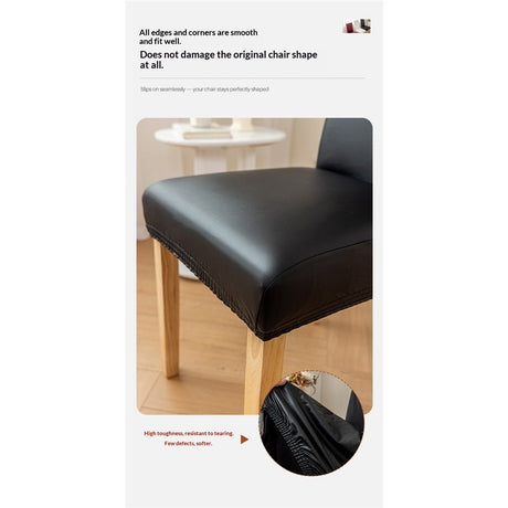 2 pack PU Faux Leather Waterproof Stretch Dining Chair Cover Chair Protector Slipcovers Covers (Black, 2)