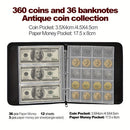 Coin Collection Album for Collectors with Lock, 360 Pockets Fireproof Coin Holder Book & 36 Paper Currency Binder Sleeves, Coin Storage Collecting Organizer for Pennies,Bill,Tokens,Badges（oniy bag）