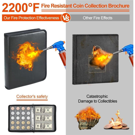 Coin Collection Album for Collectors with Lock, 360 Pockets Fireproof Coin Holder Book & 36 Paper Currency Binder Sleeves, Coin Storage Collecting Organizer for Pennies,Bill,Tokens,Badges（oniy bag）
