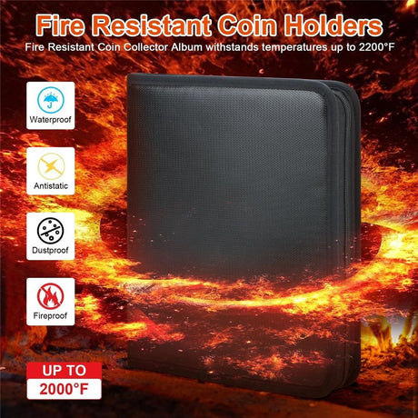 Coin Collection Album for Collectors with Lock, 360 Pockets Fireproof Coin Holder Book & 36 Paper Currency Binder Sleeves, Coin Storage Collecting Organizer for Pennies,Bill,Tokens,Badges（oniy bag）