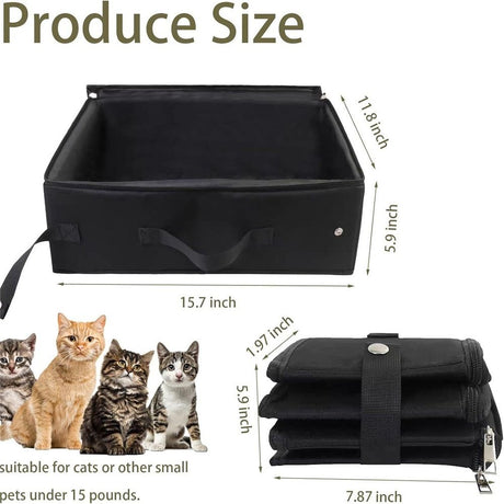 Portable Cat Travel Litter Box, Collapsible Cat Litter Carrier Tray, Waterproof Litter Box for Outdoor Fit Medium Cats and Kitties, Leak-Proof, Sturdy, Lightweight-Black