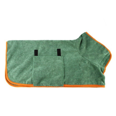 Pupper Fast Drying Dog Bath Robe | Plush Dog Towel Bathrobe/Dressing Gown | Super Absorbent Pet/Puppy Bathrobe | Adjustable Hood & Belly Strap | Super Soft | Fast Drying (S, dark green)
