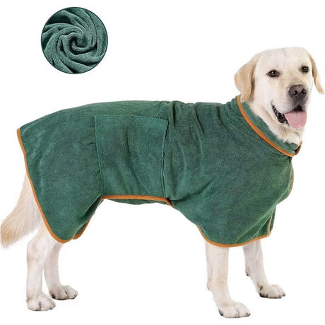 Pupper Fast Drying Dog Bath Robe | Plush Dog Towel Bathrobe/Dressing Gown | Super Absorbent Pet/Puppy Bathrobe | Adjustable Hood & Belly Strap | Super Soft | Fast Drying (S, dark green)