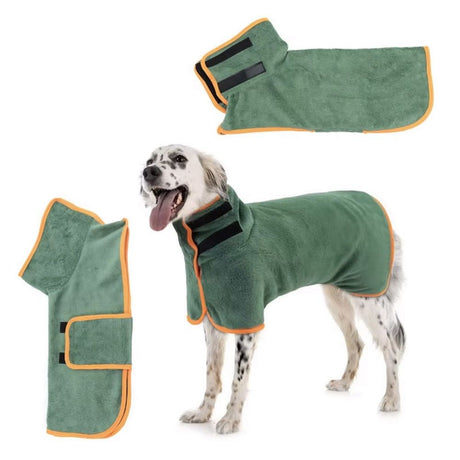 Pupper Fast Drying Dog Bath Robe | Plush Dog Towel Bathrobe/Dressing Gown | Super Absorbent Pet/Puppy Bathrobe | Adjustable Hood & Belly Strap | Super Soft | Fast Drying (S, dark green)