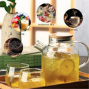 Glass Teapot, Stovetop and Microwave Safe Glass Borosilicate Teapot, 60.8 oz Clear Glass Pitcherwith Natural Bamboo Lid and Removable Filter for Making Flower Tea and Juice