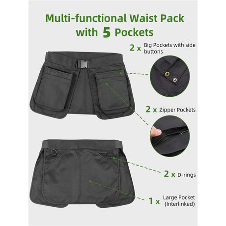 Waist Belt Apron Bag, Waitress Server Apron with Multiple Pockets, Half Apron with Adjustable Belt for Dog Trainer Apron, Waiter Apron, Garden Tool Belt, HairStylist Apron