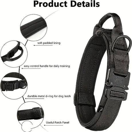 Nylon Dog Collar Adjustable Durable for Shepherd Outdoor Working Training Walking with Leash (XL, Black)
