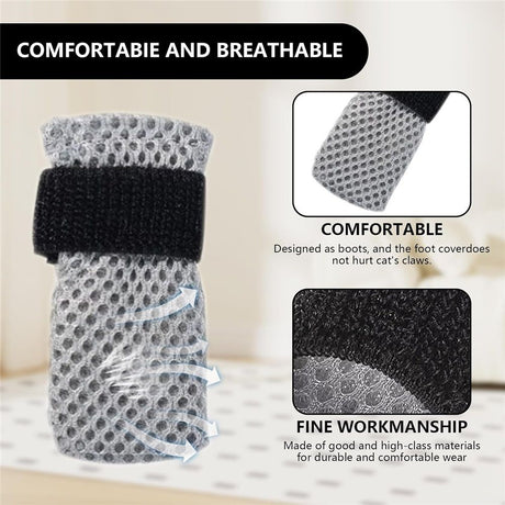 Anti-Scratch Cat Boot Covers - Paw Protectors (Mesh, Non-Slip, Breathable) - 4 Pairs (M, gray) - Suitable for Family Pet, Cat Bathing & Nail Cutting