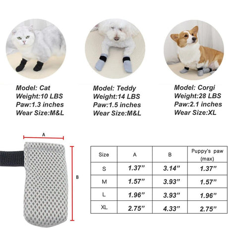 Anti-Scratch Cat Boot Covers - Paw Protectors (Mesh, Non-Slip, Breathable) - 4 Pairs (M, gray) - Suitable for Family Pet, Cat Bathing & Nail Cutting