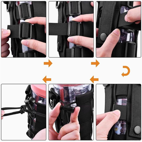 2 pack Water Bottle Pouch for Systems, Adjustable Outdoor Sports Kettle Carrier Holder, Backpack Attachment Pouches (black)