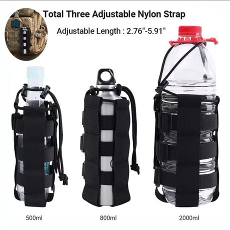 2 pack Water Bottle Pouch for Systems, Adjustable Outdoor Sports Kettle Carrier Holder, Backpack Attachment Pouches (black)