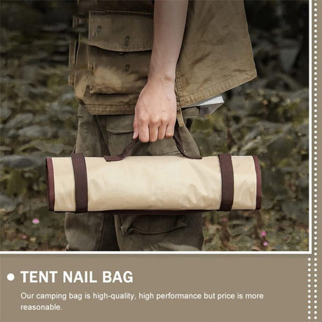 Heavy Duty Tent Nail and Hammer Storage Bag Oxford Stakes Pegs Pouch Holder Case - Tent Pegs Not Included（khaki）