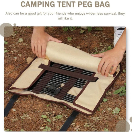 Heavy Duty Tent Nail and Hammer Storage Bag Oxford Stakes Pegs Pouch Holder Case - Tent Pegs Not Included（khaki）