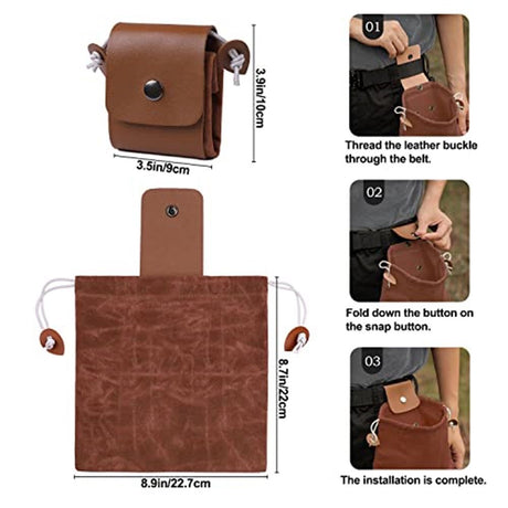 2 pack Foraging Bag, Outdoor Picking Fruit Bags, Waxed Canvas Foraging Pouch, Foldable Leather Belt Pouch with Drawstring Multi-Purpose Picking Bag for Camping, Shells, Treasures, Travel, Hiking
