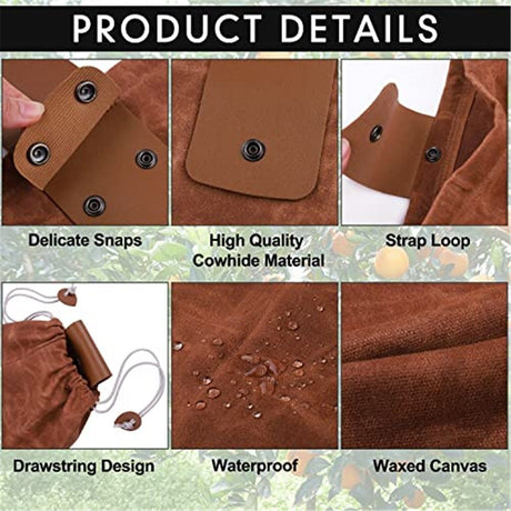 2 pack Foraging Bag, Outdoor Picking Fruit Bags, Waxed Canvas Foraging Pouch, Foldable Leather Belt Pouch with Drawstring Multi-Purpose Picking Bag for Camping, Shells, Treasures, Travel, Hiking
