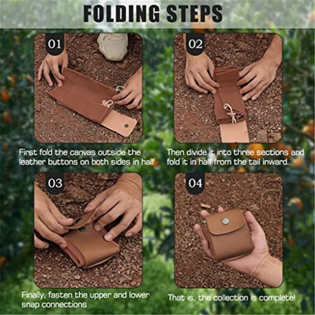 2 pack Foraging Bag, Outdoor Picking Fruit Bags, Waxed Canvas Foraging Pouch, Foldable Leather Belt Pouch with Drawstring Multi-Purpose Picking Bag for Camping, Shells, Treasures, Travel, Hiking