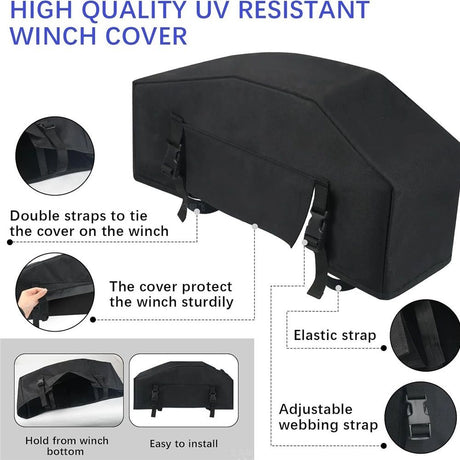 Winch Cover,Heavy Duty UV-resistant Waterproof Winch Protective Cover with Drawstring,Indoor/Outdoor Winch Accessories,Weather Resistant Dust Cover for Electric Winches (Black)