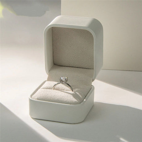 White Leather Ring Gift Box Wedding Ring Box Jewelry Gift Box for Birthday, Proposal, Engagement,Wedding, Valentine's Day (White,only one ring box)
