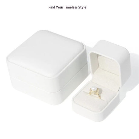 White Leather Ring Gift Box Wedding Ring Box Jewelry Gift Box for Birthday, Proposal, Engagement,Wedding, Valentine's Day (White,only one ring box)