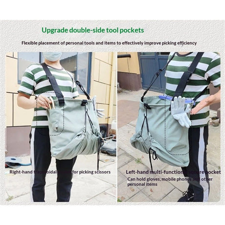 Drop Bottom Fruit Picking Bag, Large Adjustable Canvas Harvest Apron with Pockets for Orchard, Farm, Garden
