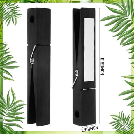 2 Pcs 12 Inch Jumbo Wooden Clothespins Large Clothespin Towel Holder Giant Wooden Clothes Pins Large Clothes Clips with Spring for DIY Craft Winter Farmhouse Bathroom Laundry Room(black)