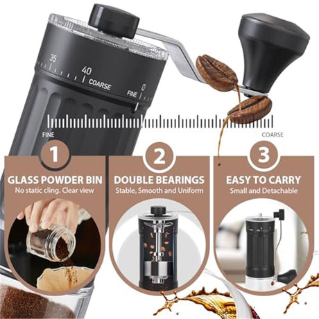 Mini Manual Coffee Grinder with 40 Adjustable Settings, Portable Hand Coffee Bean Mill with 25g Capacity, Conical Burr Coffee Grinder with Crank for Travel, Camping, Office, Espresso, Pour Over, etc