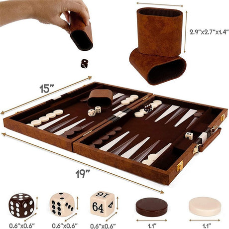 Large Backgammon Sets for Adults - Classic Board Games for 2 Players Adults and Kids - Premium Backgammon Set 15 inch Board and  Backgammon Pieces in Quality PU Leather Case - Gift for Man