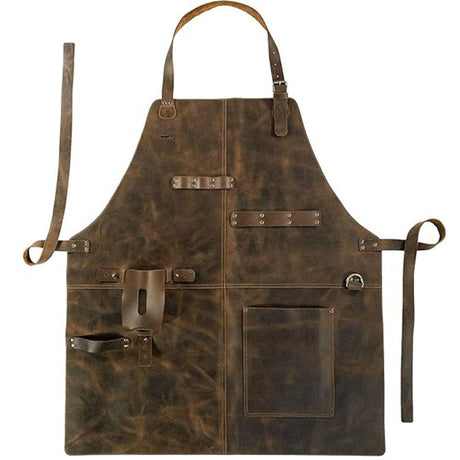 Rustic Apron with Large Pockets and Adjustable Straps, Full Grain Leather, Handmade Leather Apron,Heat & Flame-Resistant Heavy Duty Work Apron Woodworking Shop Apron