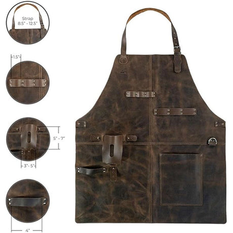 Rustic Apron with Large Pockets and Adjustable Straps, Full Grain Leather, Handmade Leather Apron,Heat & Flame-Resistant Heavy Duty Work Apron Woodworking Shop Apron