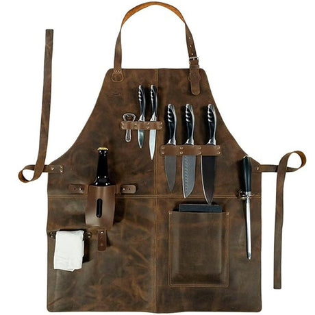 Rustic Apron with Large Pockets and Adjustable Straps, Full Grain Leather, Handmade Leather Apron,Heat & Flame-Resistant Heavy Duty Work Apron Woodworking Shop Apron