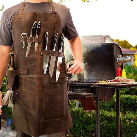 Rustic Apron with Large Pockets and Adjustable Straps, Full Grain Leather, Handmade Leather Apron,Heat & Flame-Resistant Heavy Duty Work Apron Woodworking Shop Apron