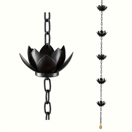 Oak Leaf Rain Chain with Adapter, 4ft Adjustable Lotus Rain Catcher Chain for Gutters Outside Downspout, for Divert Water and Home Display, Black Powder Coated