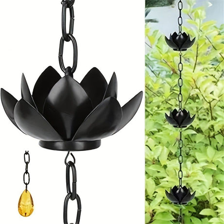Oak Leaf Rain Chain with Adapter, 4ft Adjustable Lotus Rain Catcher Chain for Gutters Outside Downspout, for Divert Water and Home Display, Black Powder Coated