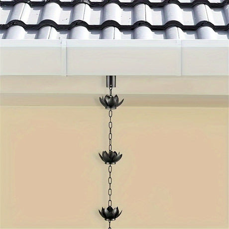 Oak Leaf Rain Chain with Adapter, 4ft Adjustable Lotus Rain Catcher Chain for Gutters Outside Downspout, for Divert Water and Home Display, Black Powder Coated