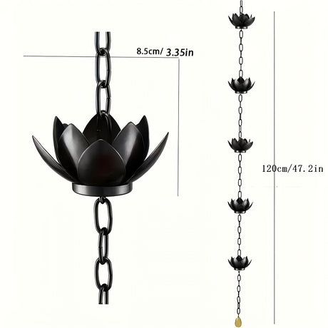 Oak Leaf Rain Chain with Adapter, 4ft Adjustable Lotus Rain Catcher Chain for Gutters Outside Downspout, for Divert Water and Home Display, Black Powder Coated