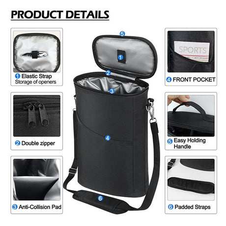 2 Bottle Wine Carrier Tote, Insulated Leakproof Wine Cooler Bag, Wine Travel Bag Tote for Picnic  Beach, Portable Wine Bottle Carrying Case, Gift for Wine Lover Women Men Christmas, Black