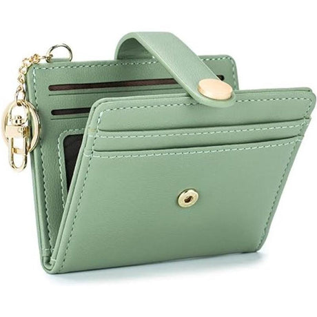 Slim Wallet for Women,Blocking Bifold Credit Card Holder with Zipper Coin Pocket,ID Window,Keychain（Green）