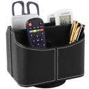 Remote Control Holder 360 Degrees Rotatable Desk Stationery Supply Organizer PU Leather Desktop Storage Box for Controllers Media Bedside Spinning TV Caddy iPad Mobile Pencil Cosmetic