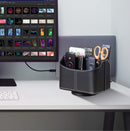 Remote Control Holder 360 Degrees Rotatable Desk Stationery Supply Organizer PU Leather Desktop Storage Box for Controllers Media Bedside Spinning TV Caddy iPad Mobile Pencil Cosmetic