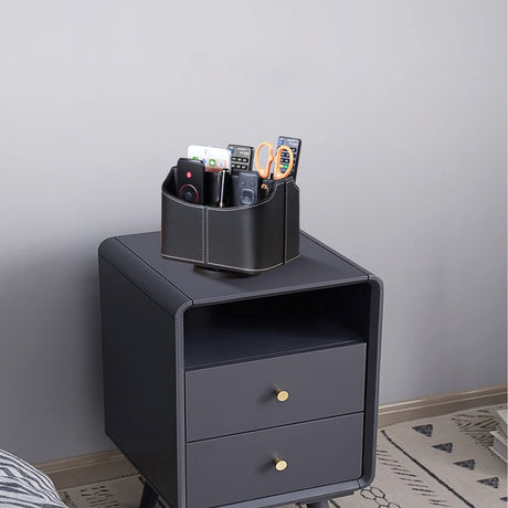 Remote Control Holder 360 Degrees Rotatable Desk Stationery Supply Organizer PU Leather Desktop Storage Box for Controllers Media Bedside Spinning TV Caddy iPad Mobile Pencil Cosmetic