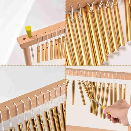 20 Note Chime Wind Chime 20 Bars Instrument Percussion with Mallet (Gold) Chime Table Wind Chime Bar Percussion Instrument Single Row Chime Hand Chimes Relaxing