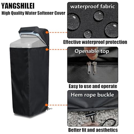 Water Softener Cover for Grain Softener, Openable top Easy to use Removal-free installation for UV Dust protection of Water Softener Housings Outdoor or indoor (Black)