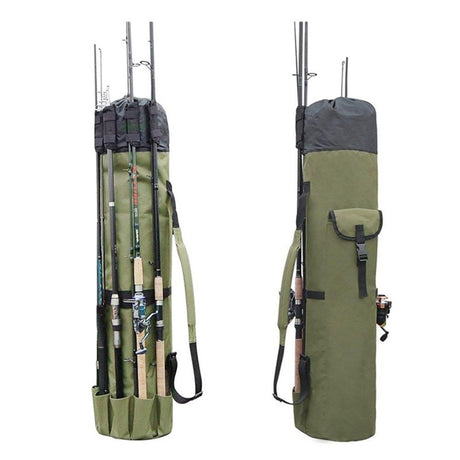 Durable Canvas Fishing Rod & Reel Organizer Bag Travel Carry Case Bag- Holds 5 Poles & Tackle Waterproof Rod Reel Bag Carrier Case,