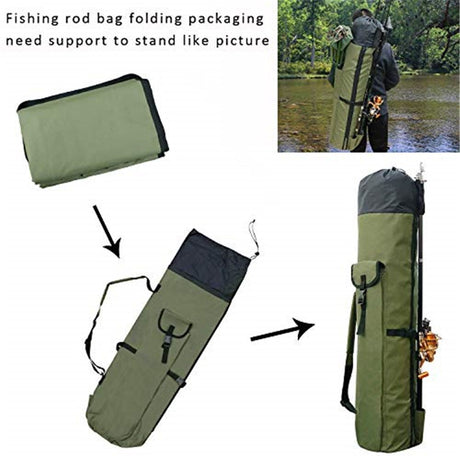 Durable Canvas Fishing Rod & Reel Organizer Bag Travel Carry Case Bag- Holds 5 Poles & Tackle Waterproof Rod Reel Bag Carrier Case,