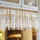 Retro Crochet Curtain Valance for Kitchen Window Boho Curtain Tiers for Coffee Decor Rod Pocket Farmhouse Short Curtains for Room Divider 1 Panel Knitting Doorway Curtain W35 X L15 Inch