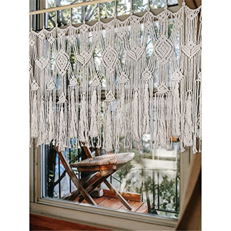 Macrame Curtains Valance with Bead for Kichen Boho Window Short Doorway Curtains Valance Wall Hanging Treatments Above Bed Decor for Bedroom Livingroom Kitchen Bathroom Wall Decor 47x22Inch