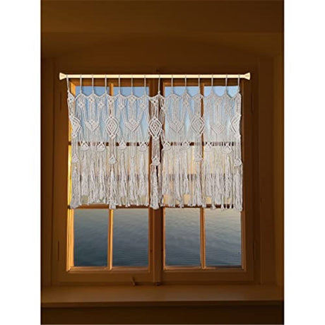 Macrame Curtains Valance with Bead for Kichen Boho Window Short Doorway Curtains Valance Wall Hanging Treatments Above Bed Decor for Bedroom Livingroom Kitchen Bathroom Wall Decor 47x22Inch